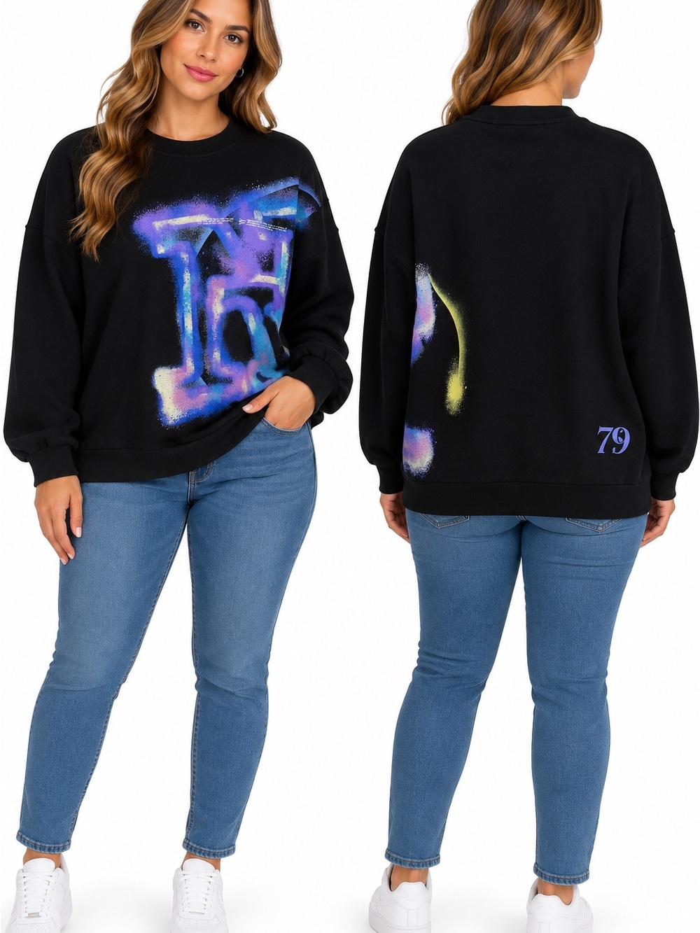 Zara Black Oversized Abstract Graphic Sweatshirt Pullover Size S